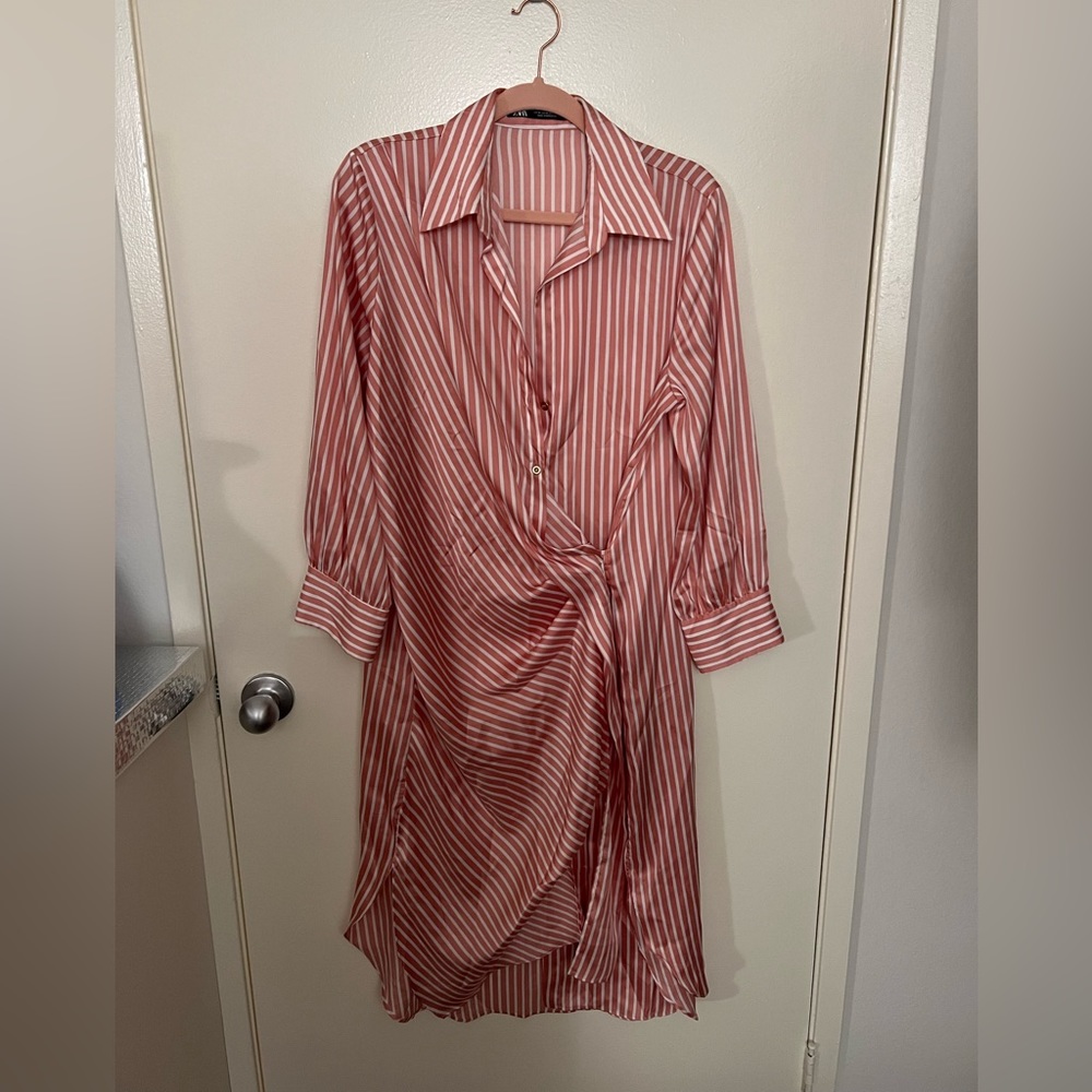 Zara striped satin midi dress